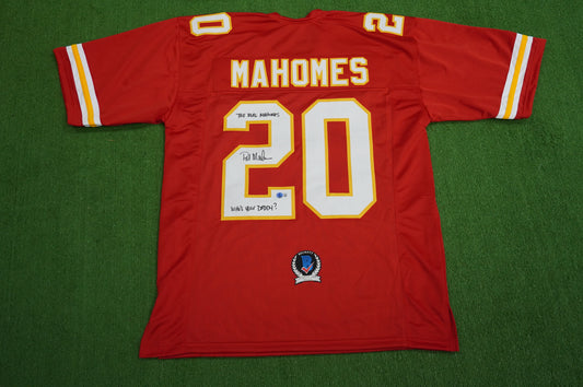 PAT PATRICK MAHOMES SR SIGNED JERSEY KC CHIEFS w/The Real Who'sYourDaddy BAS
