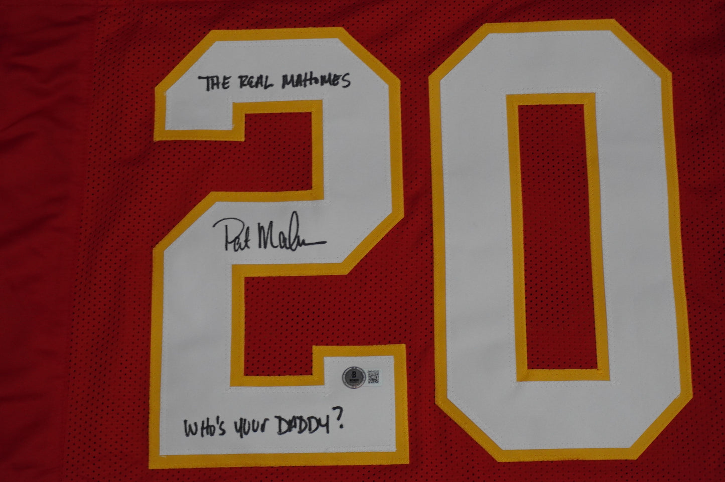 PAT PATRICK MAHOMES SR SIGNED JERSEY KC CHIEFS w/The Real Who'sYourDaddy BAS