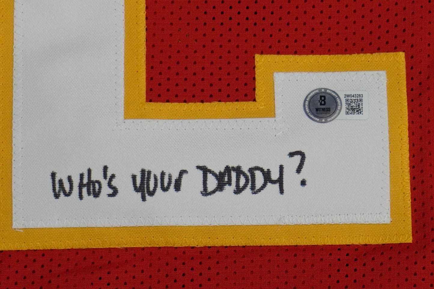 PAT PATRICK MAHOMES SR SIGNED JERSEY KC CHIEFS w/The Real Who'sYourDaddy BAS