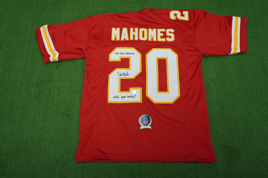 PAT PATRICK MAHOMES SR SIGNED JERSEY KC CHIEFS w/The Real Who'sYourDaddy BAS
