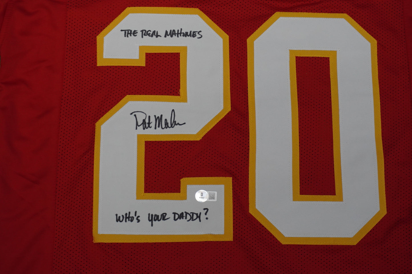 PAT PATRICK MAHOMES SR SIGNED JERSEY KC CHIEFS w/The Real Who'sYourDaddy BAS