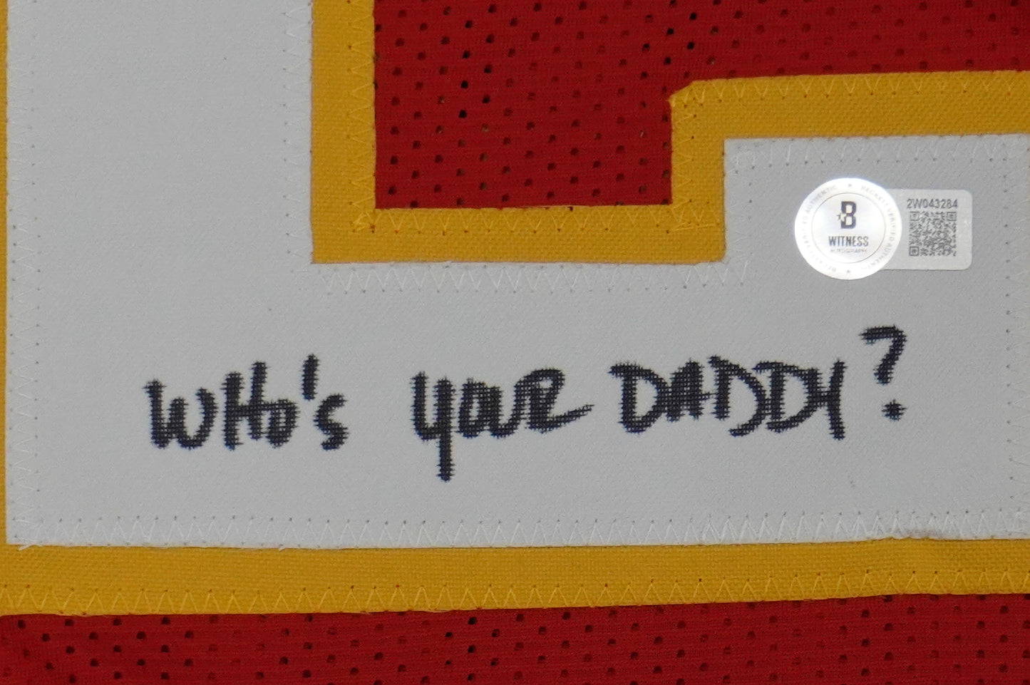PAT PATRICK MAHOMES SR SIGNED JERSEY KC CHIEFS w/The Real Who'sYourDaddy BAS