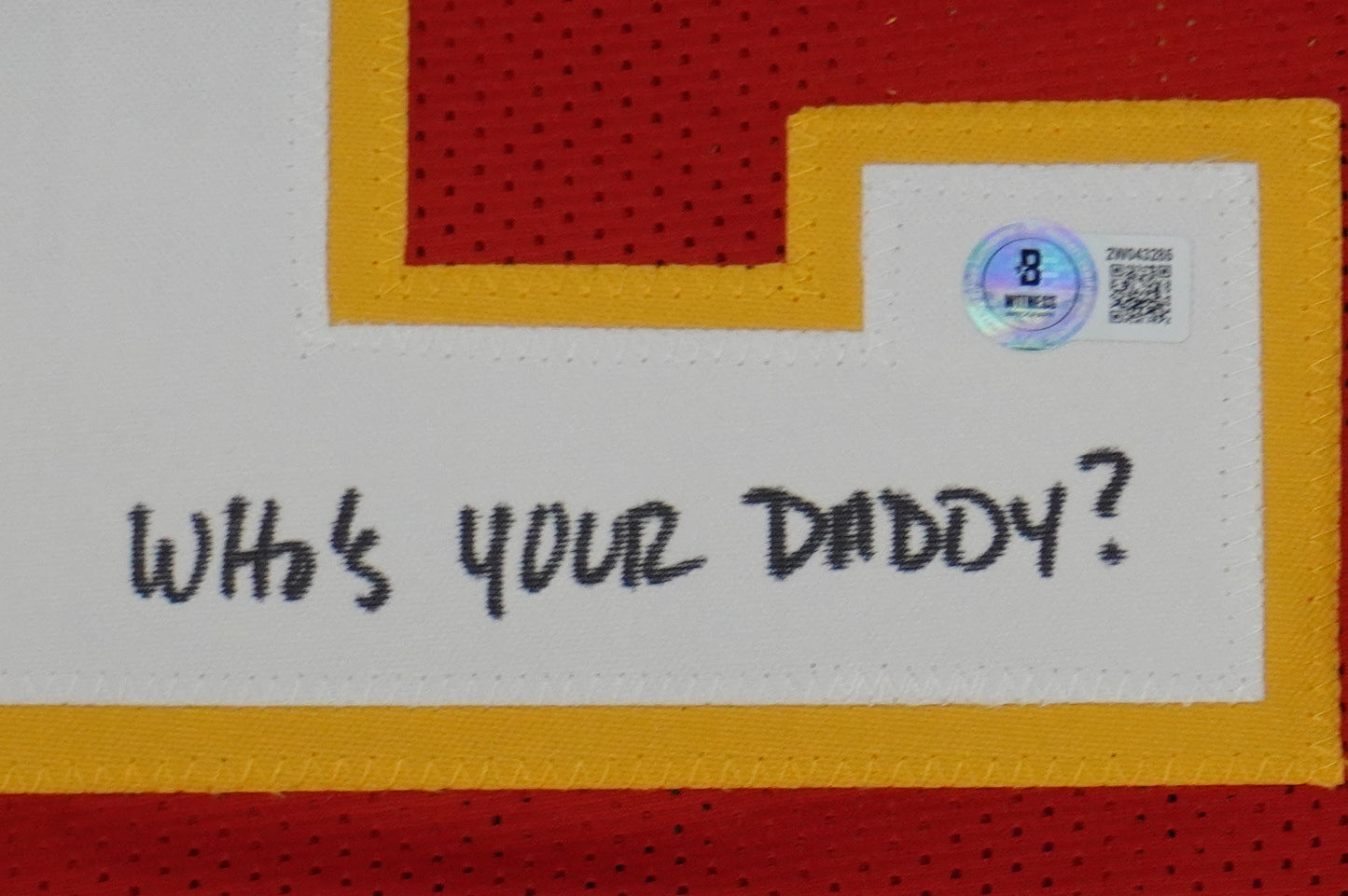 PAT PATRICK MAHOMES SR SIGNED JERSEY KC CHIEFS w/The OG Who'sYourDaddy BAS