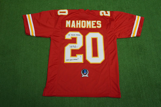 PAT PATRICK MAHOMES SR SIGNED JERSEY KC CHIEFS w/The OG Who'sYourDaddy BAS