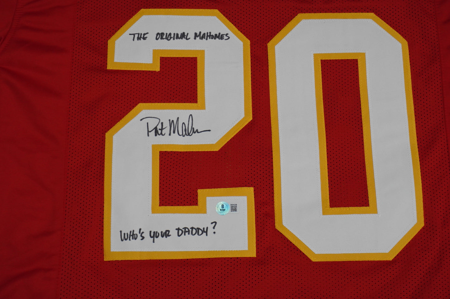 PAT PATRICK MAHOMES SR SIGNED JERSEY KC CHIEFS w/The OG Who'sYourDaddy BAS