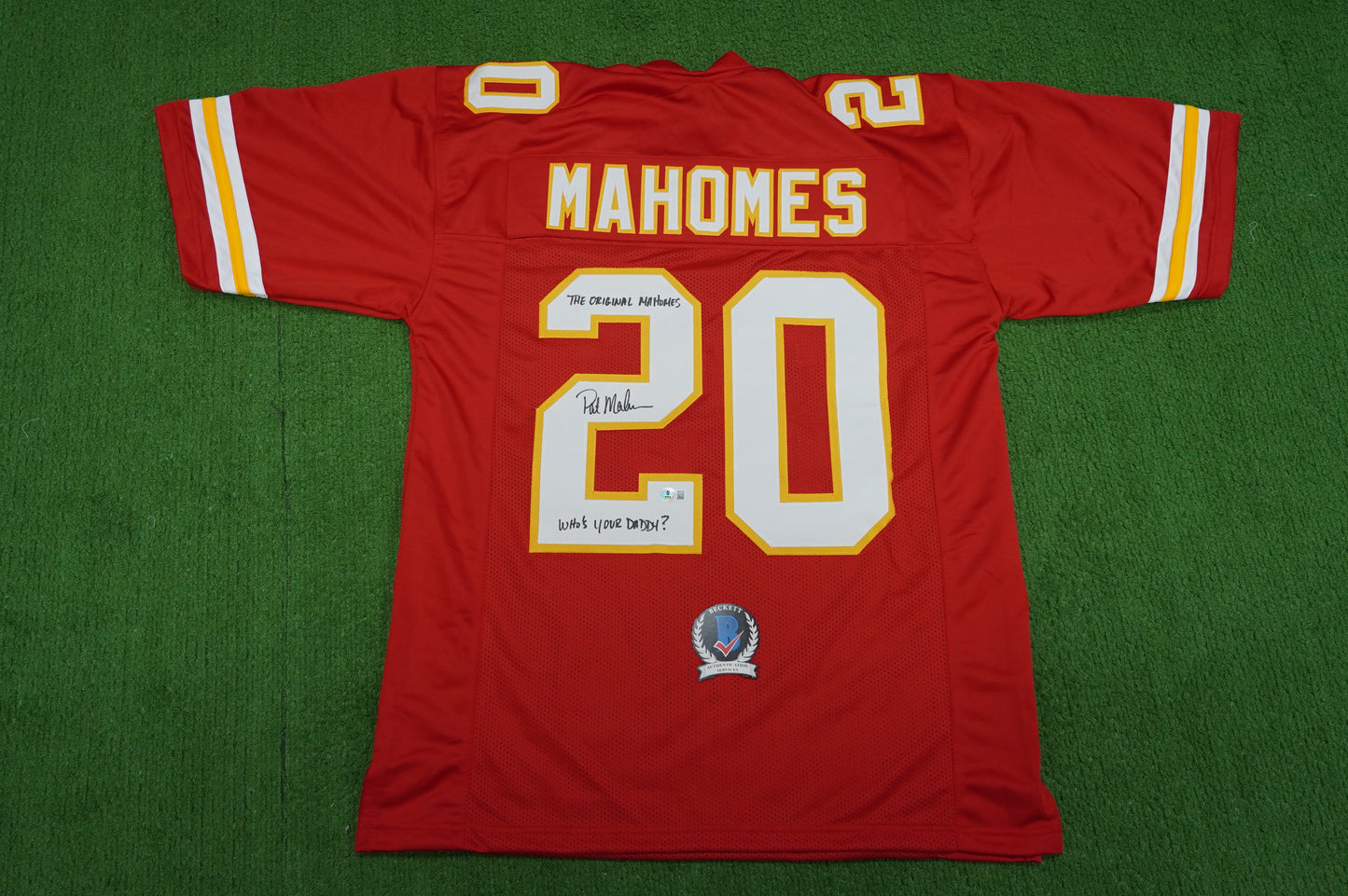 PAT PATRICK MAHOMES SR SIGNED JERSEY KC CHIEFS w/The OG Who'sYourDaddy BAS