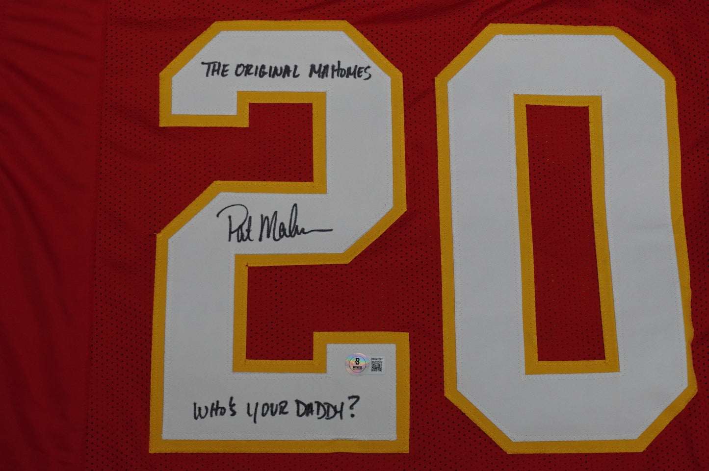 PAT PATRICK MAHOMES SR SIGNED JERSEY KC CHIEFS w/The OG Who'sYourDaddy BAS