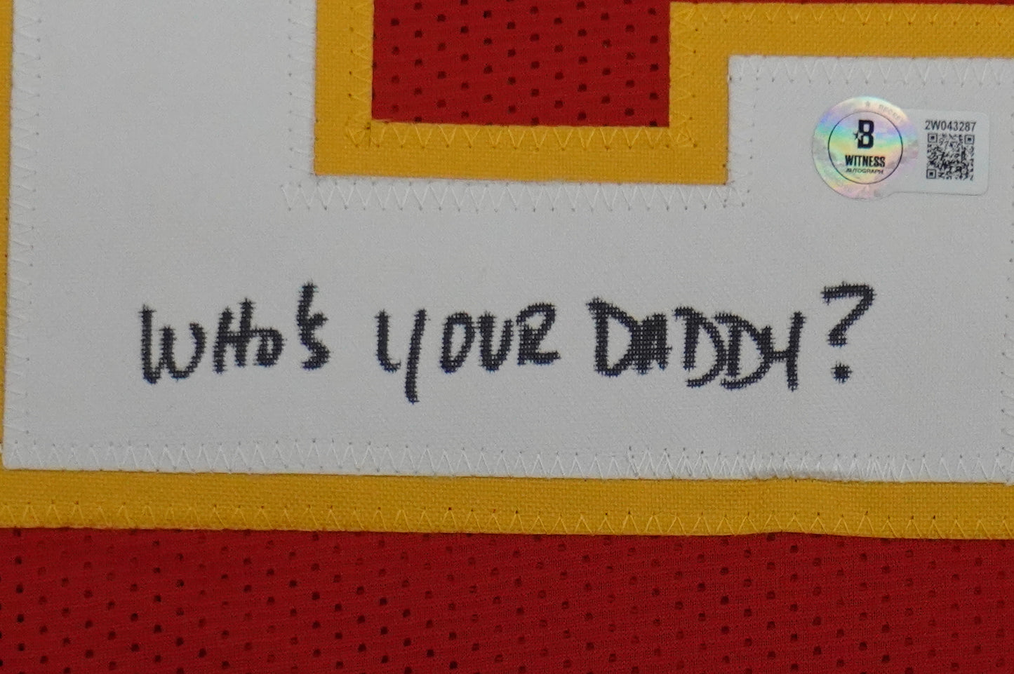 PAT PATRICK MAHOMES SR SIGNED JERSEY KC CHIEFS w/The OG Who'sYourDaddy BAS