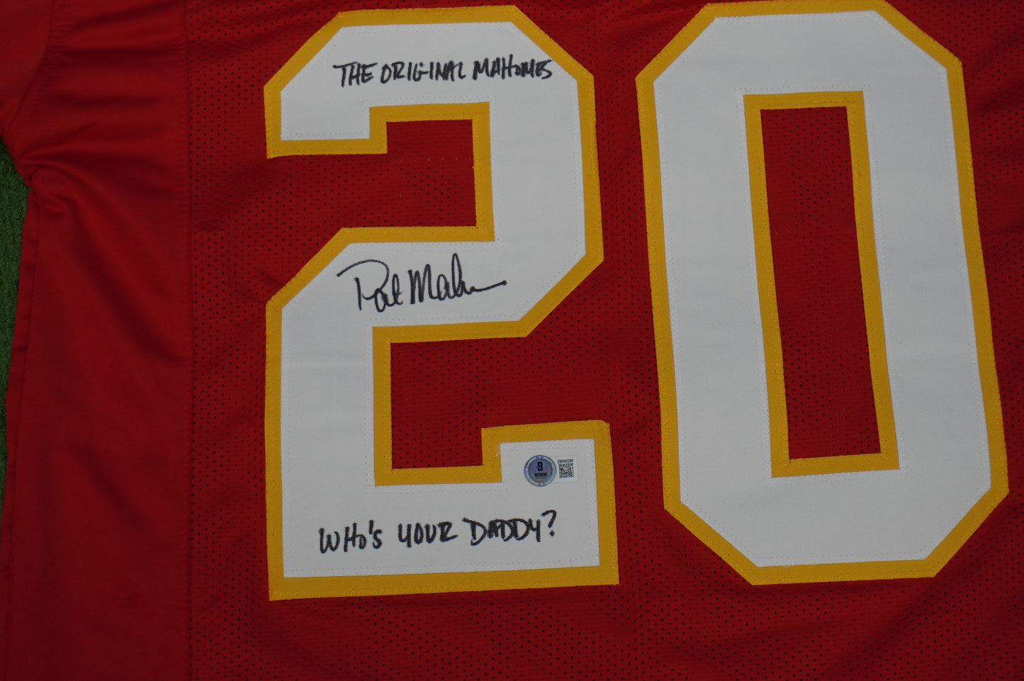 PAT PATRICK MAHOMES SR SIGNED JERSEY KC CHIEFS w/The OG Who'sYourDaddy BAS