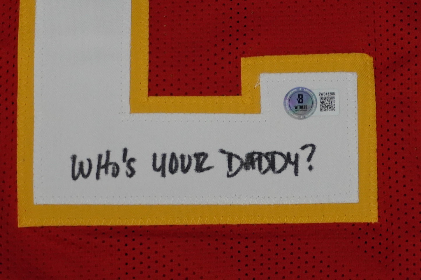 PAT PATRICK MAHOMES SR SIGNED JERSEY KC CHIEFS w/The OG Who'sYourDaddy BAS