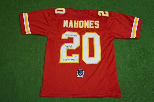 PAT PATRICK MAHOMES SR SIGNED JERSEY KC CHIEFS w/The Real Who'sYourDaddy BAS