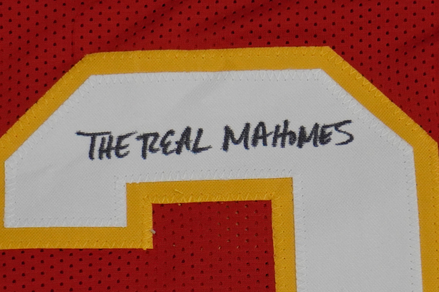 PAT PATRICK MAHOMES SR SIGNED JERSEY KC CHIEFS w/The Real Who'sYourDaddy BAS