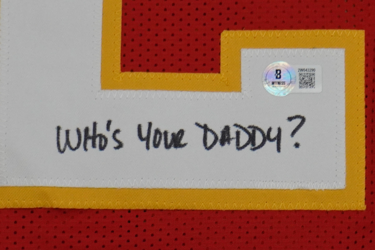 PAT PATRICK MAHOMES SR SIGNED JERSEY KC CHIEFS w/The Real Who'sYourDaddy BAS