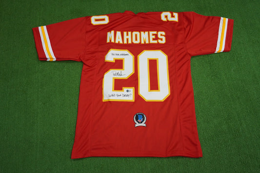 PAT PATRICK MAHOMES SR SIGNED JERSEY KC CHIEFS w/The Real Who'sYourDaddy BAS