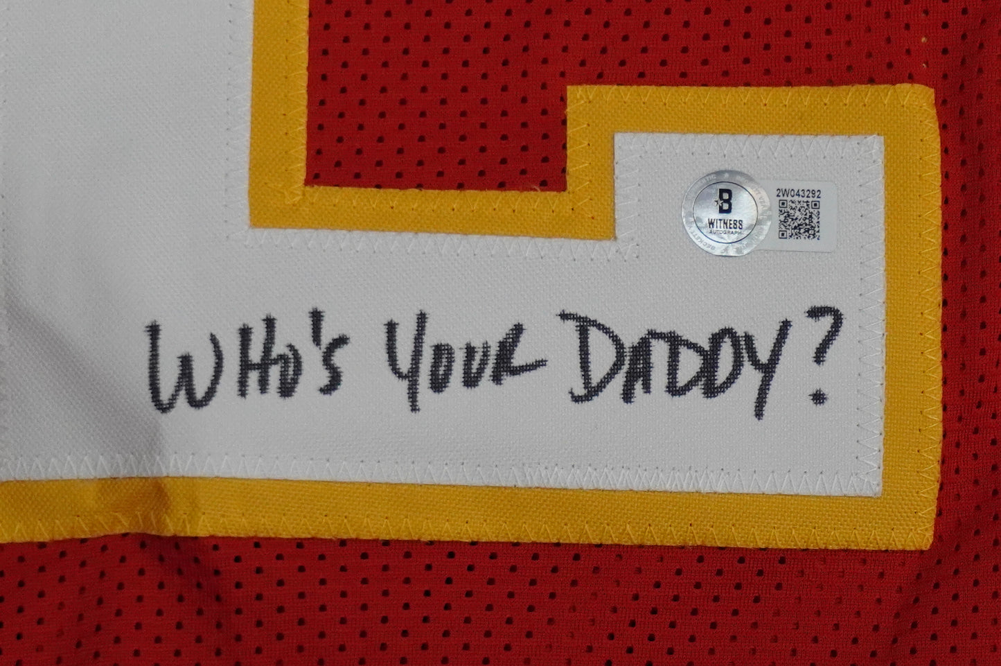 PAT PATRICK MAHOMES SR SIGNED JERSEY KC CHIEFS w/The Real Who'sYourDaddy BAS