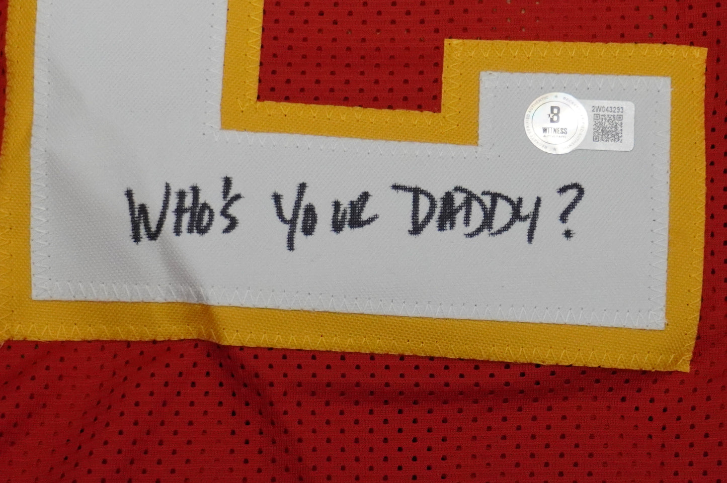 PAT PATRICK MAHOMES SR SIGNED JERSEY KC CHIEFS w/The Real Who'sYourDaddy BAS