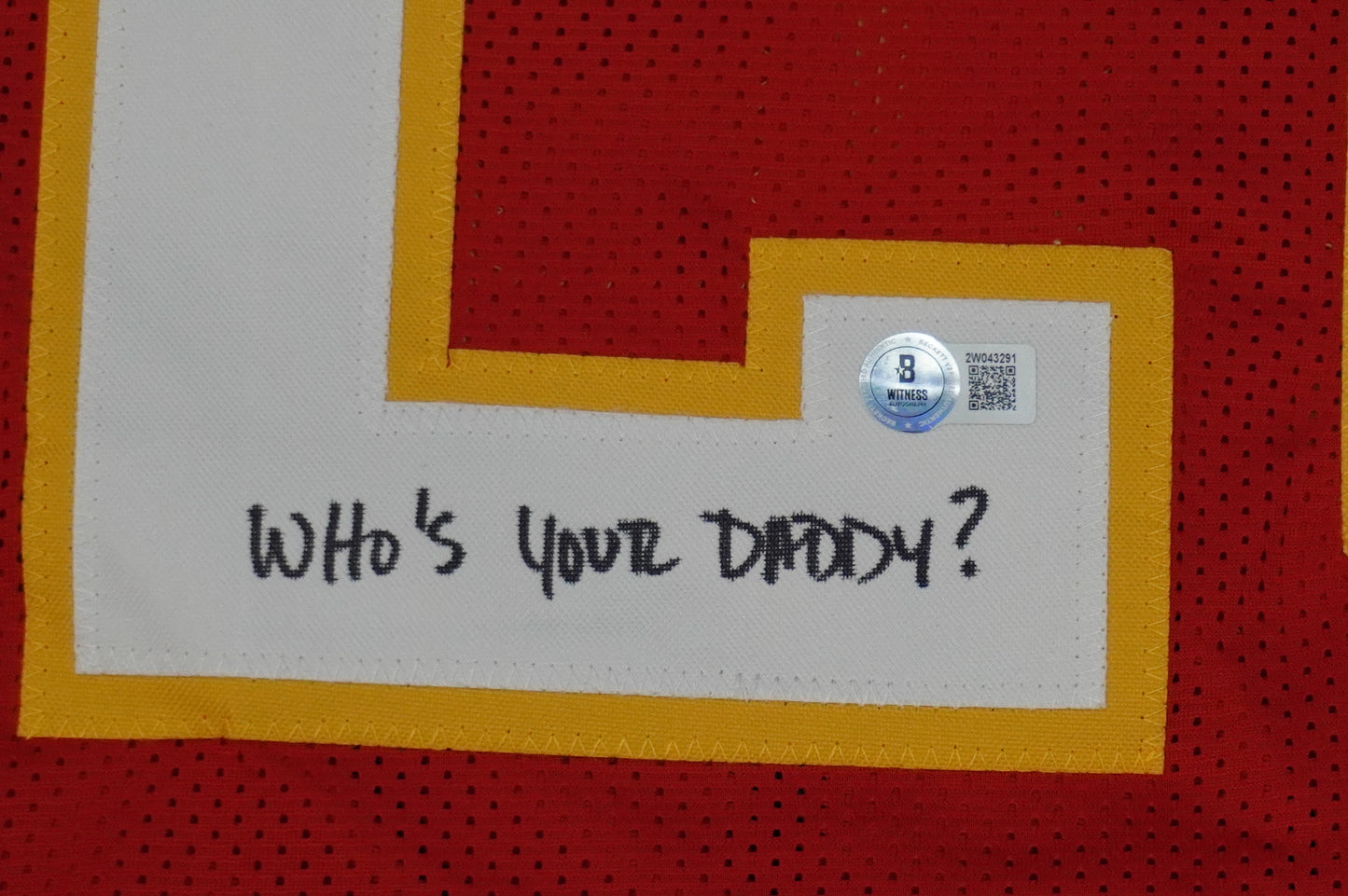 PAT PATRICK MAHOMES SR SIGNED JERSEY KC CHIEFS w/The Real Who'sYourDaddy BAS