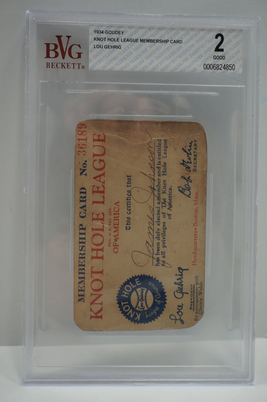 1934 Goudey Knot Hole Membership Lou Gehrig BVG 2
