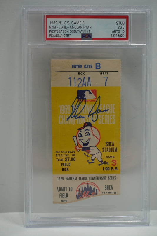 1969 Nolan Ryan Postseason Ticket PSA 3 Auto 10