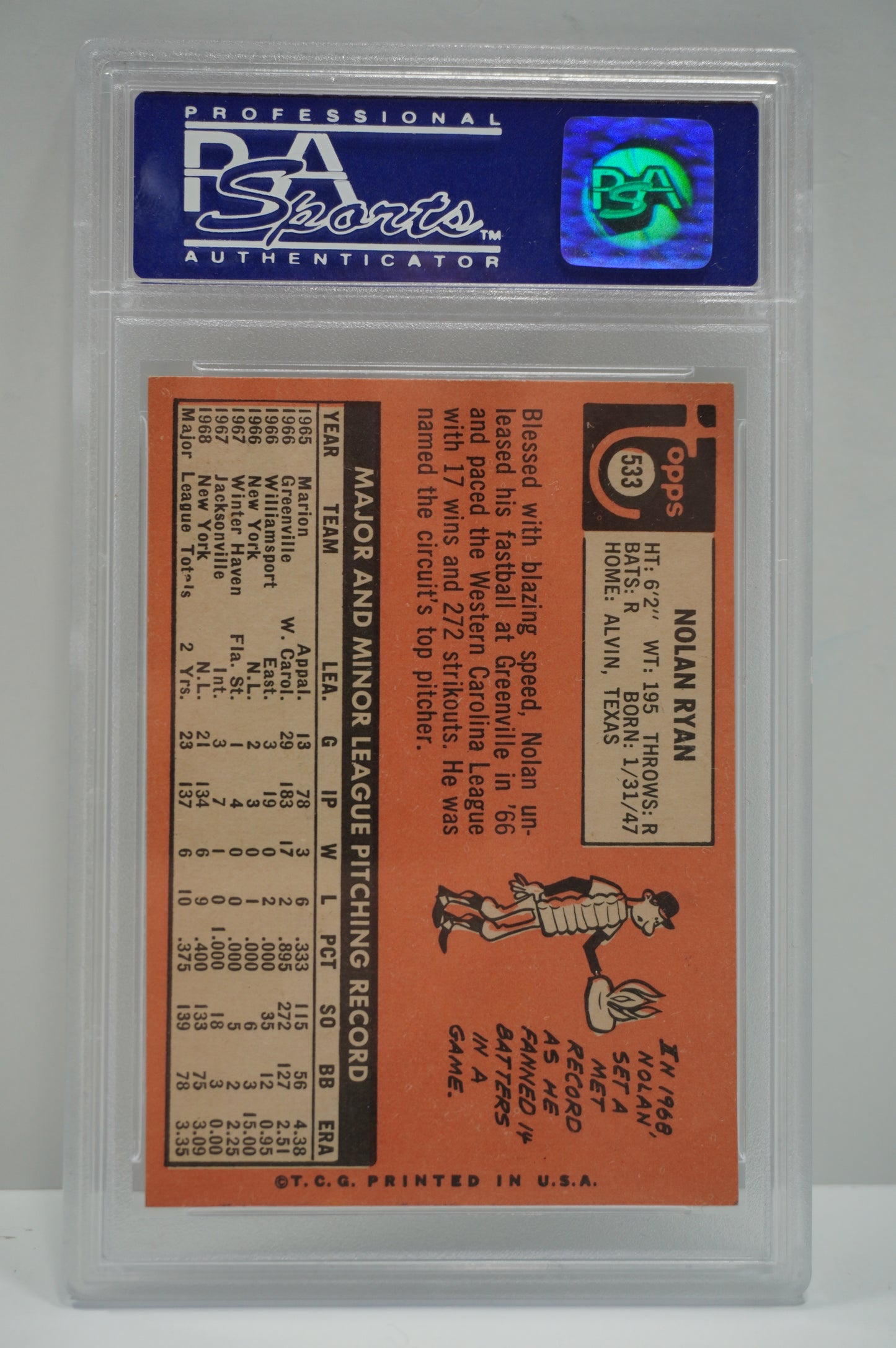 1969 TOPPS Nolan Ryan NEW YORK NY METS PSA 7 Angels Astros Rangers #533