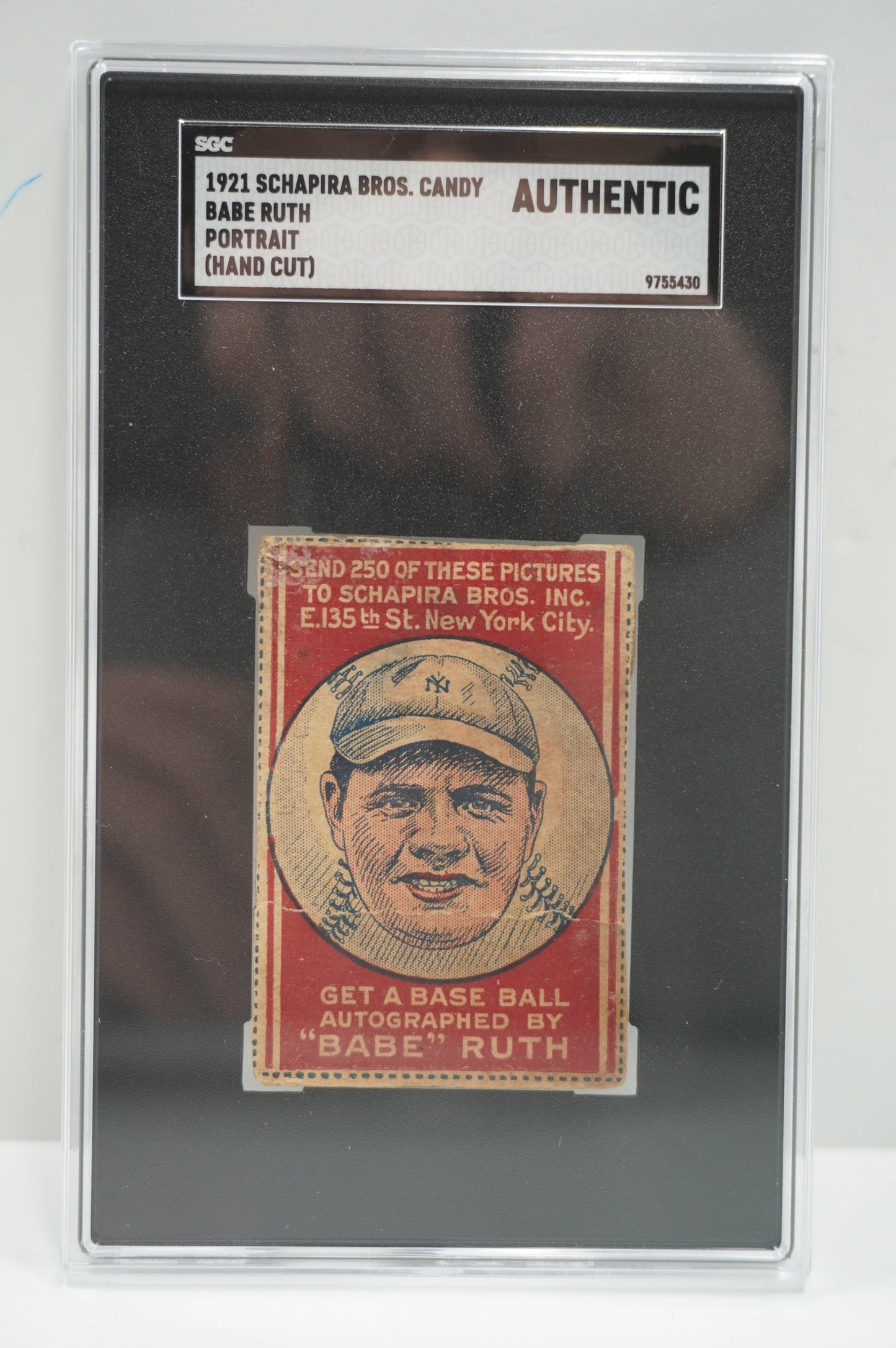 1921 SCHAPIRA Babe Ruth PORTRAIT HAND CUT SGC Authentic NEW YORK NY YANKEES