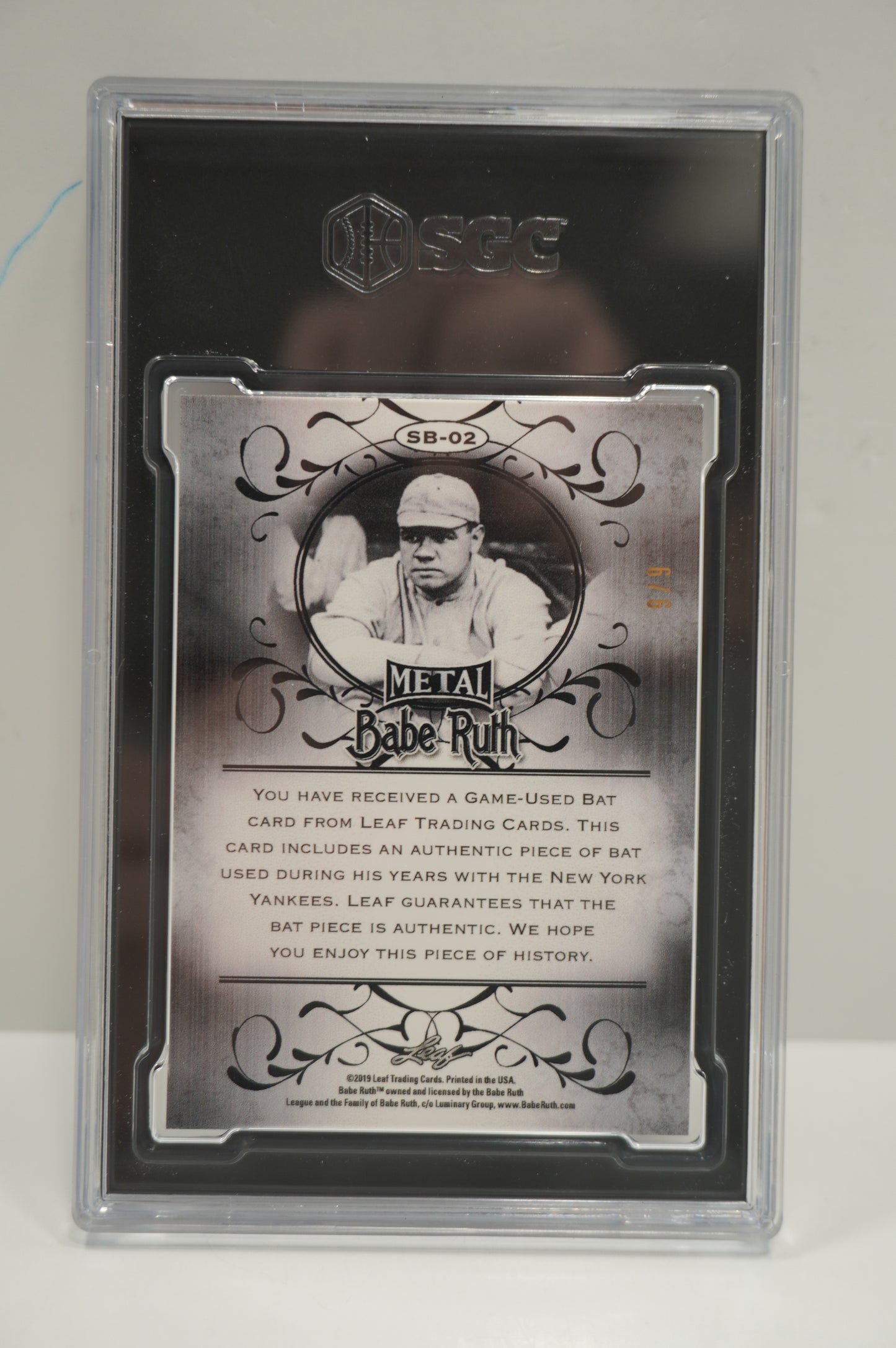 2019 LEAF METAL Babe Ruth GAME USED BAT PINK 6/6 #SB-02 SGC 8.5