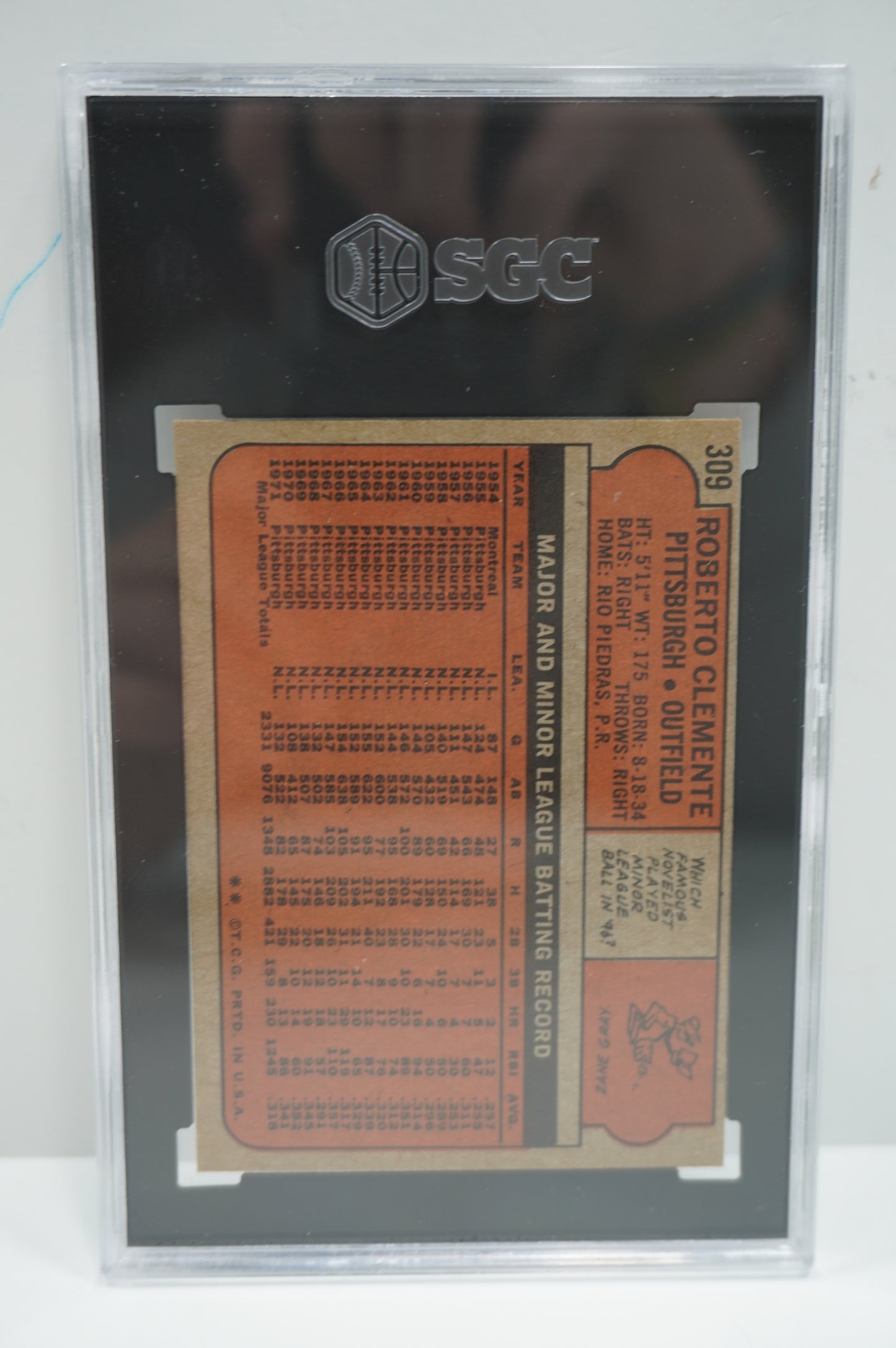 1972 TOPPS Roberto Clemente #309 SGC 6.5 PITTSBURGH PIRATES