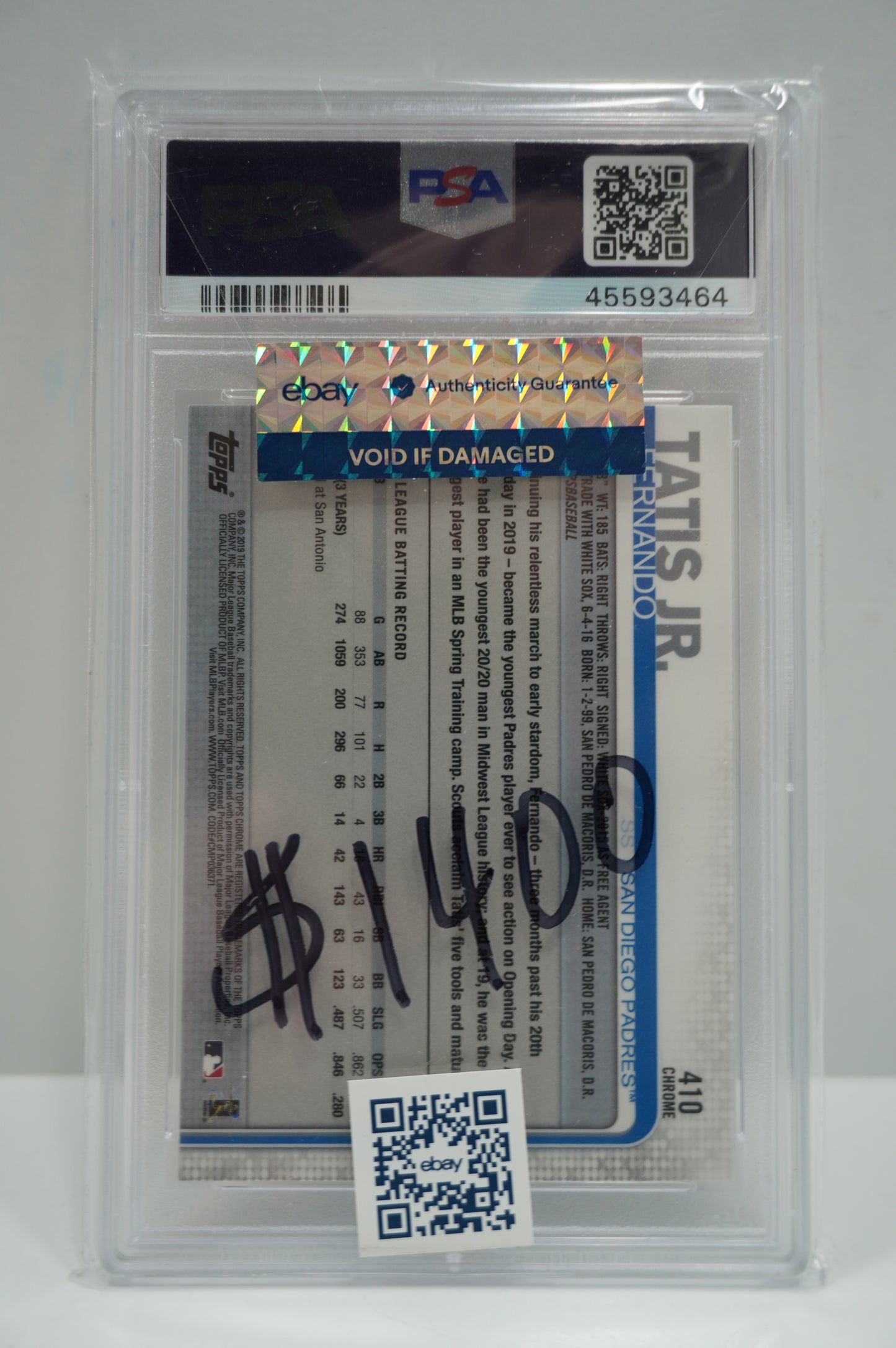 2019 Topps Chrome Fernando Tatis Sapphire PSA 10