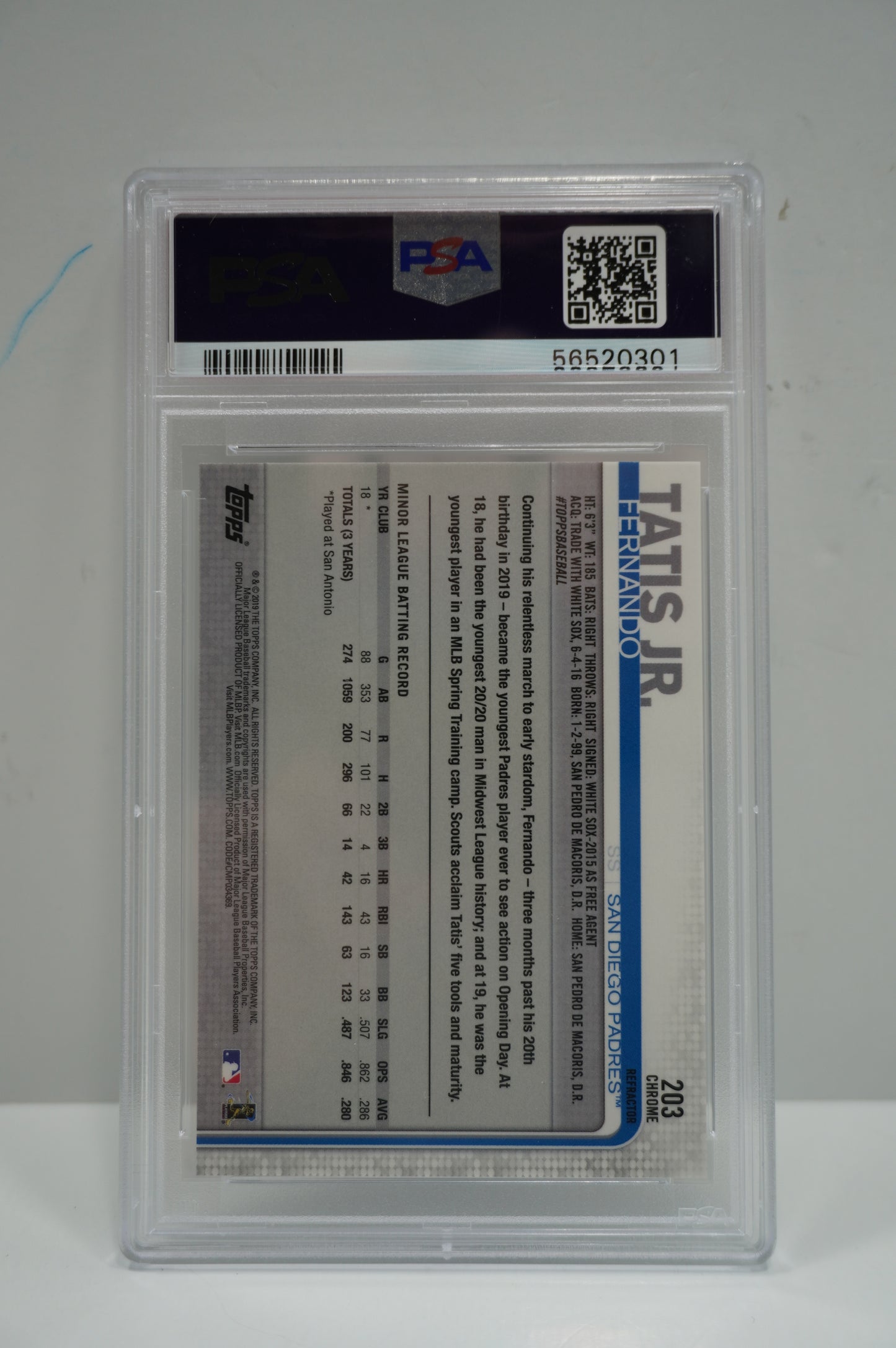 2019 Topps Chrome Fernando Tatis X Fractor PSA 10