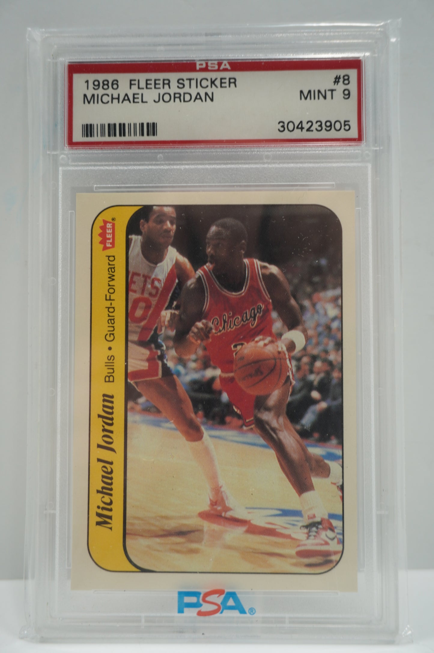 1986 FLEER STICKER Michael Jordan #8 PSA 9 CHICAGO BULLS