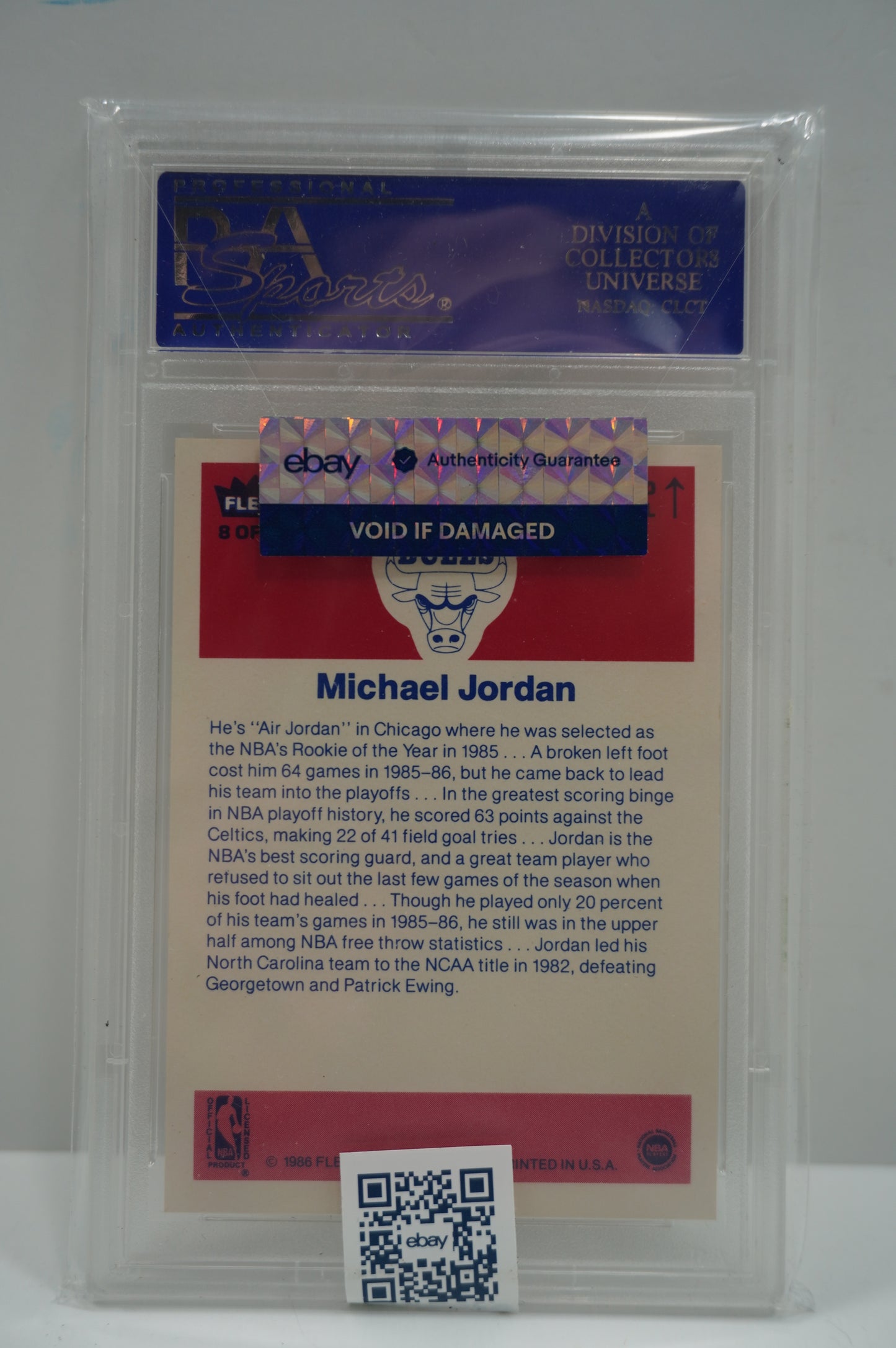 1986 FLEER STICKER Michael Jordan #8 PSA 9 CHICAGO BULLS
