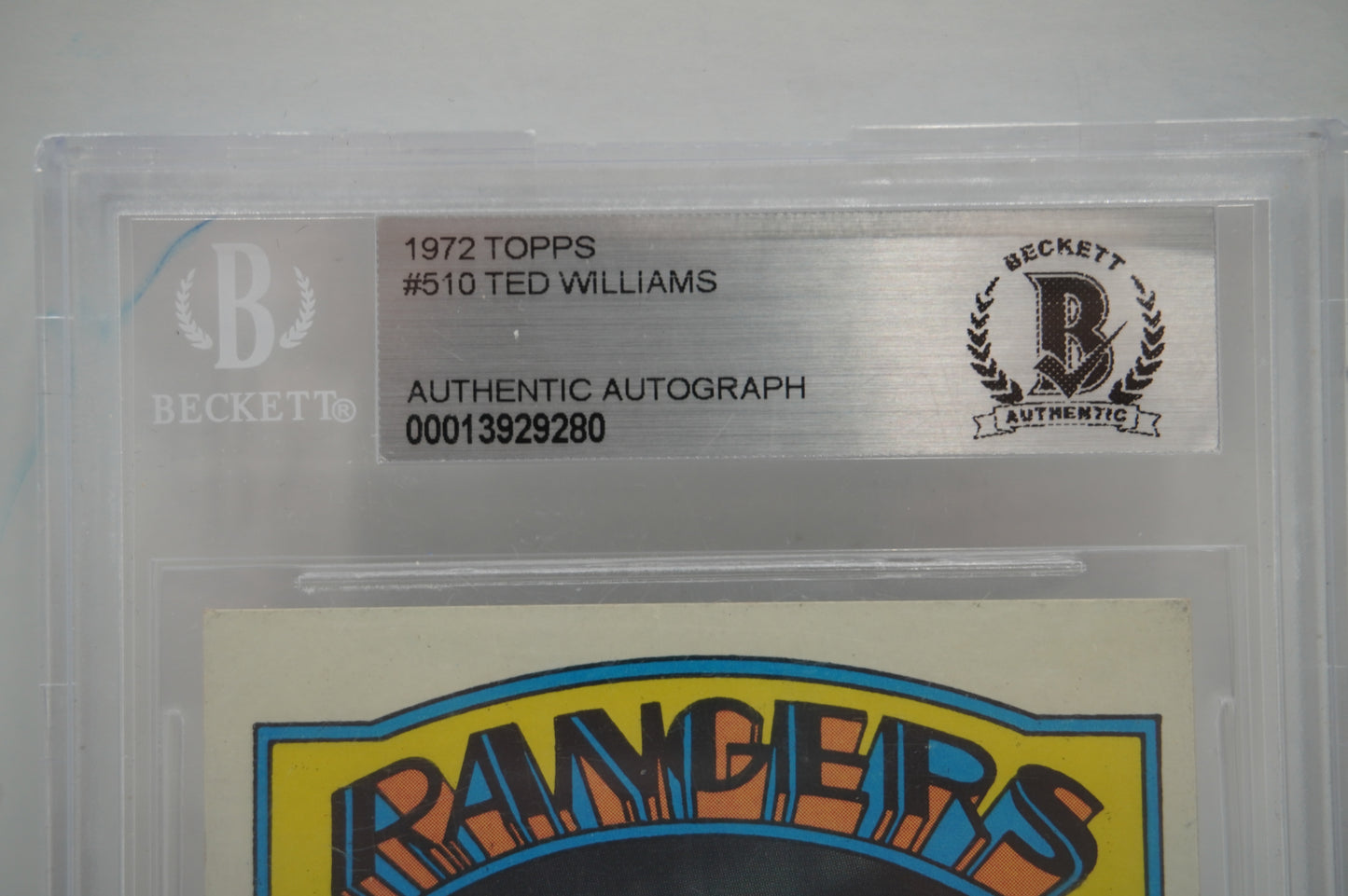 1972 TOPPS Ted Williams SIGNED #510 BAS Slab TEXAS RANGERS BOSTON RED SOX