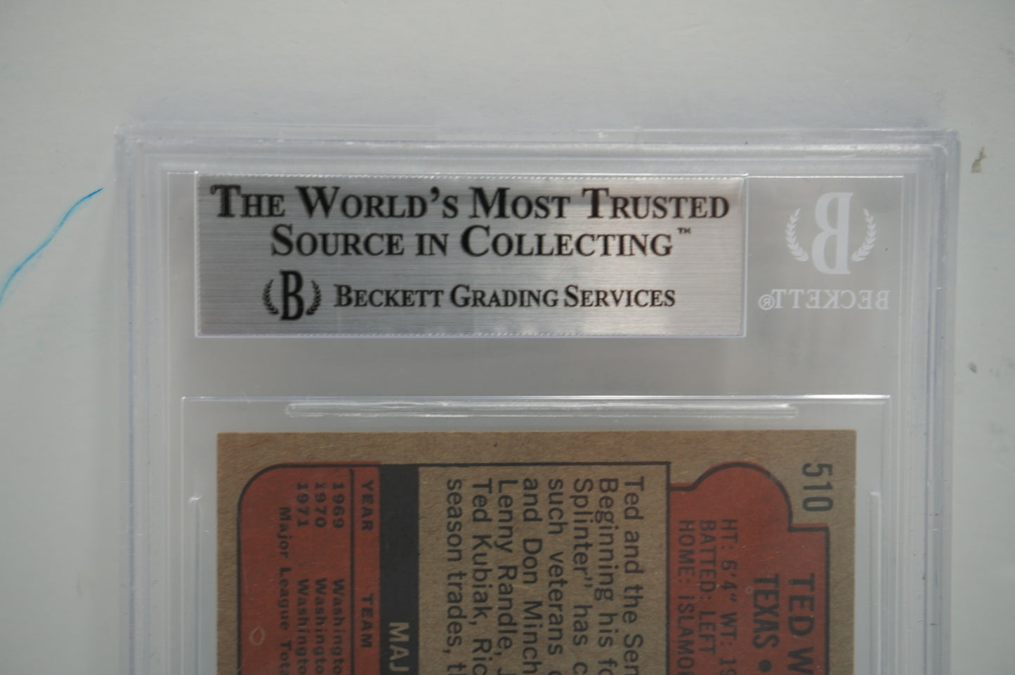 1972 TOPPS Ted Williams SIGNED #510 BAS Slab TEXAS RANGERS BOSTON RED SOX