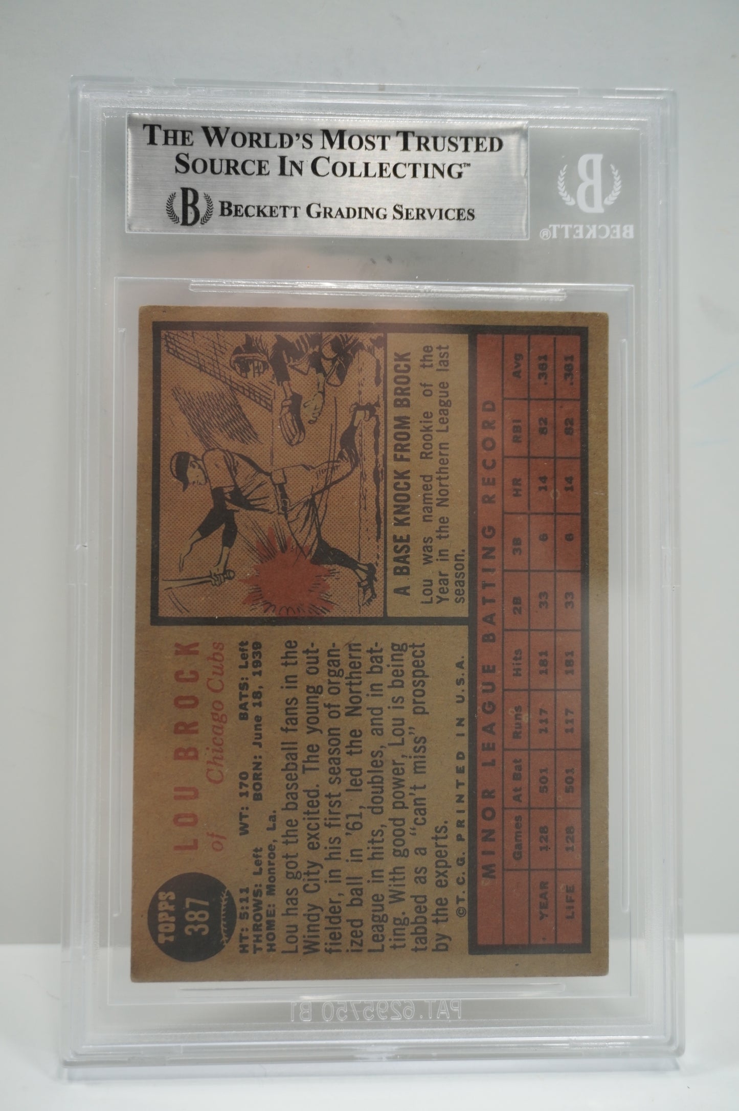 1962 TOPPS Lou Brock SIGNED BAS Slab CHICAGO CUBS ROOKIE