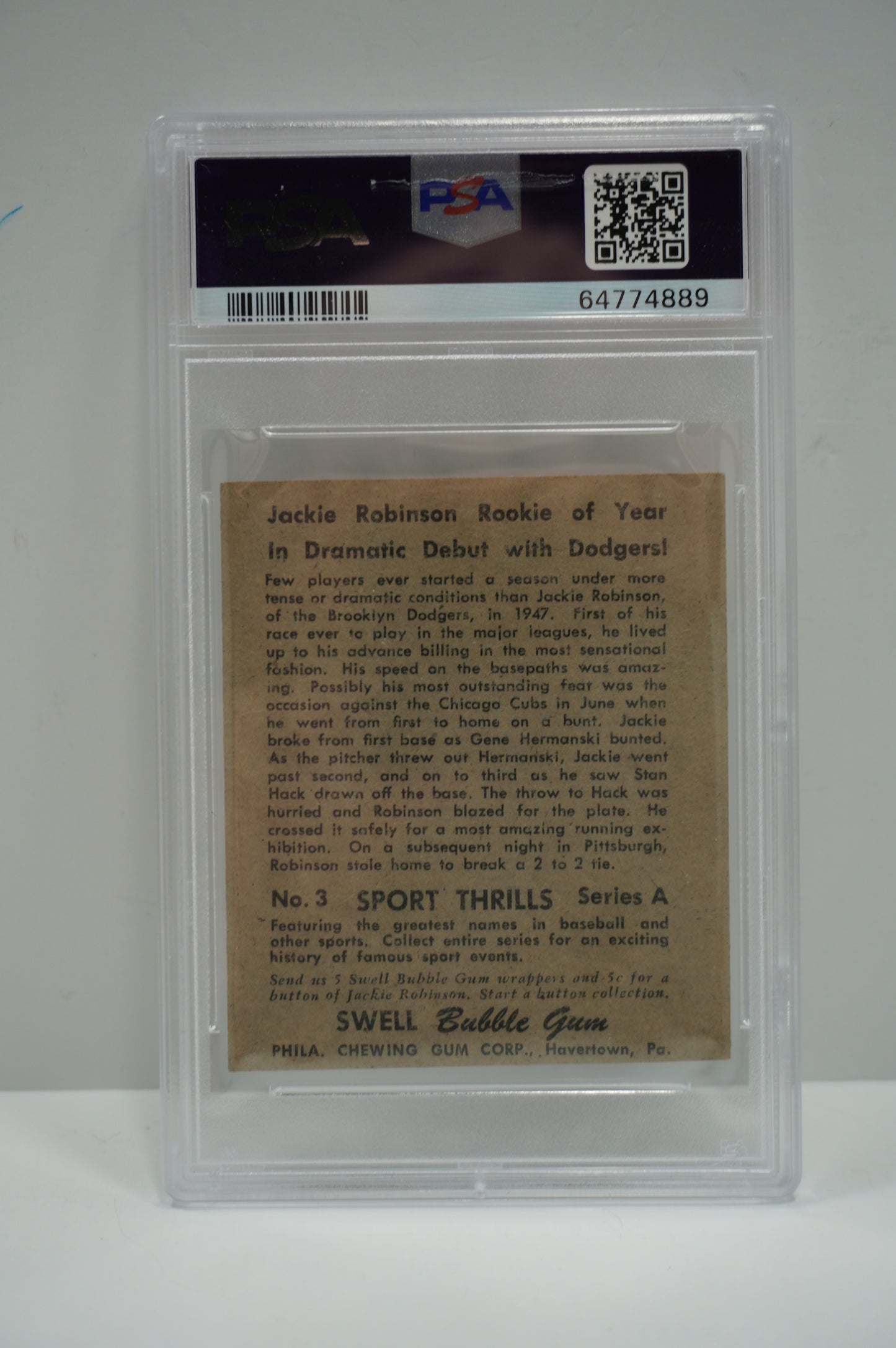 1948 SWELL SPORTS THRILLS DRAMATIC DEBUT Jackie Robinson #3 PSA Authentic