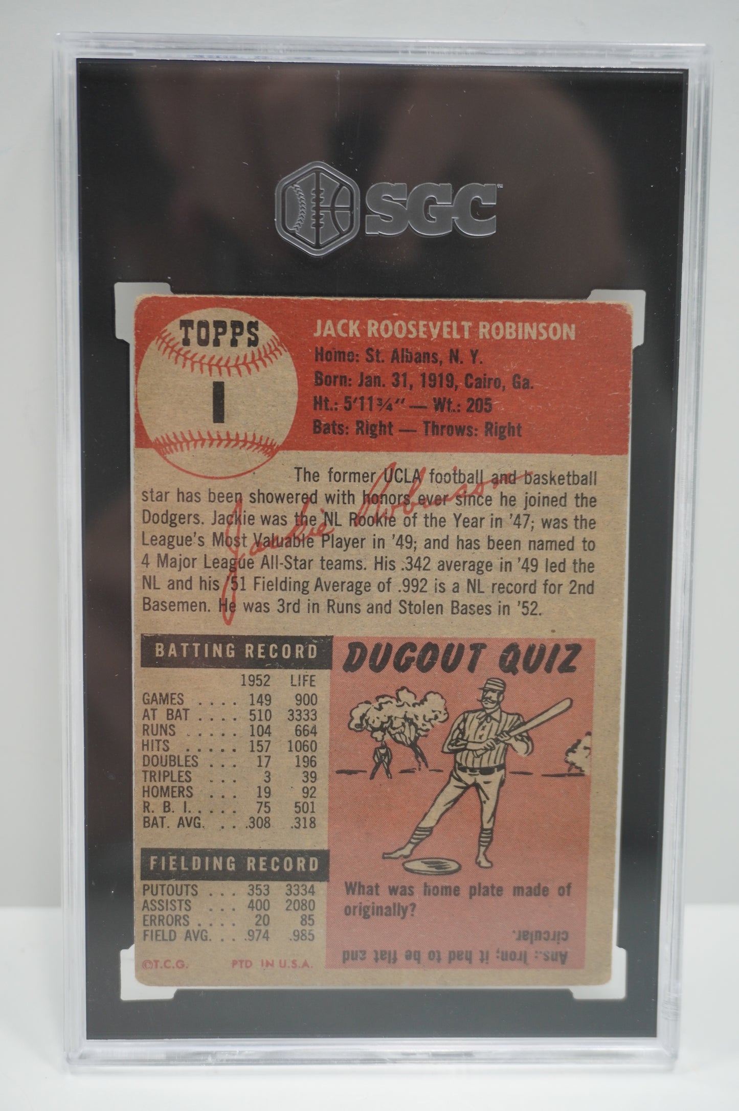 1953 TOPPS Jackie Robinson #1 SGC 2.5 BROOKLYN DODGERS