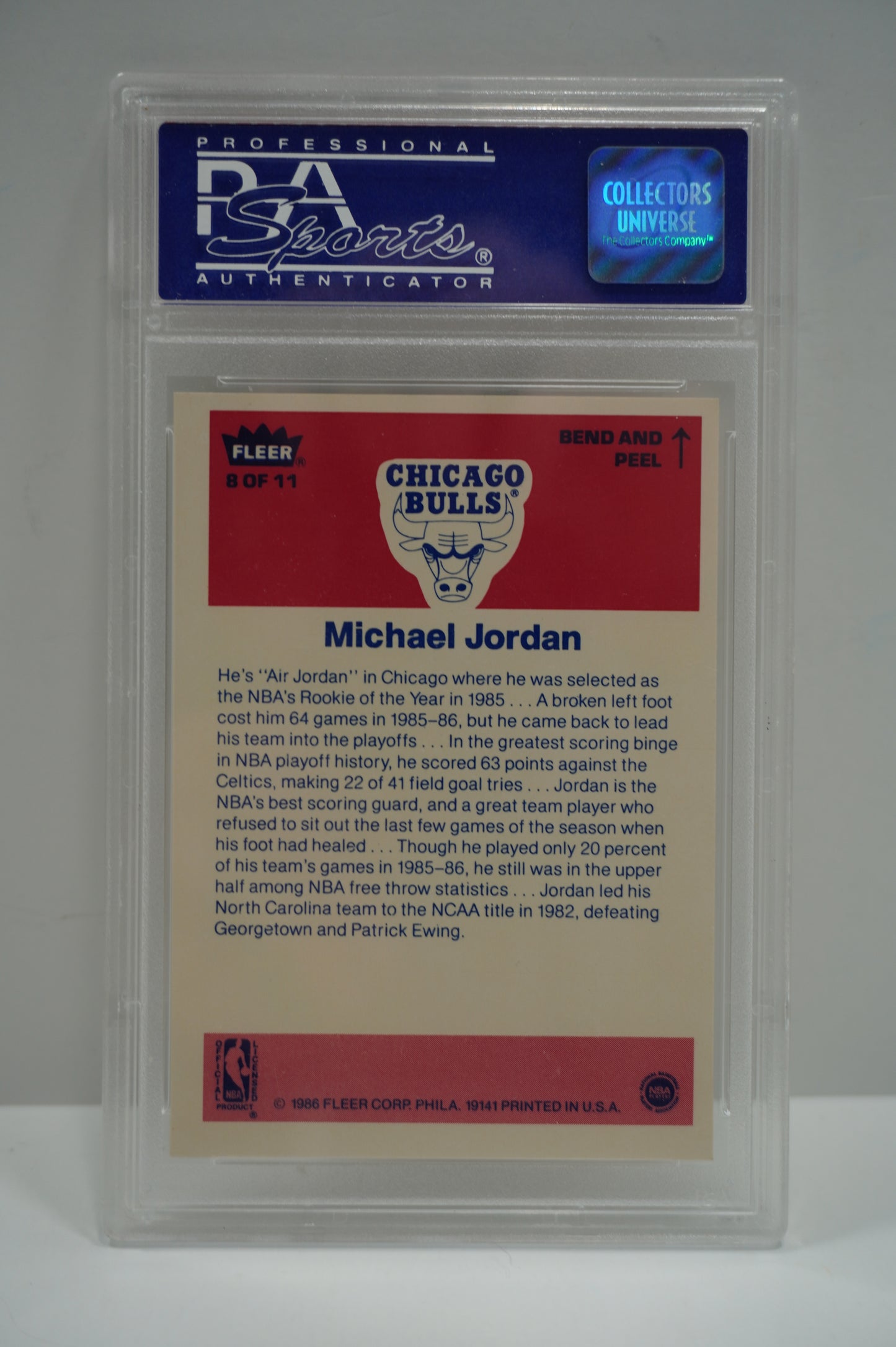 1986 Fleer Sticker Michael Jordan PSA 8