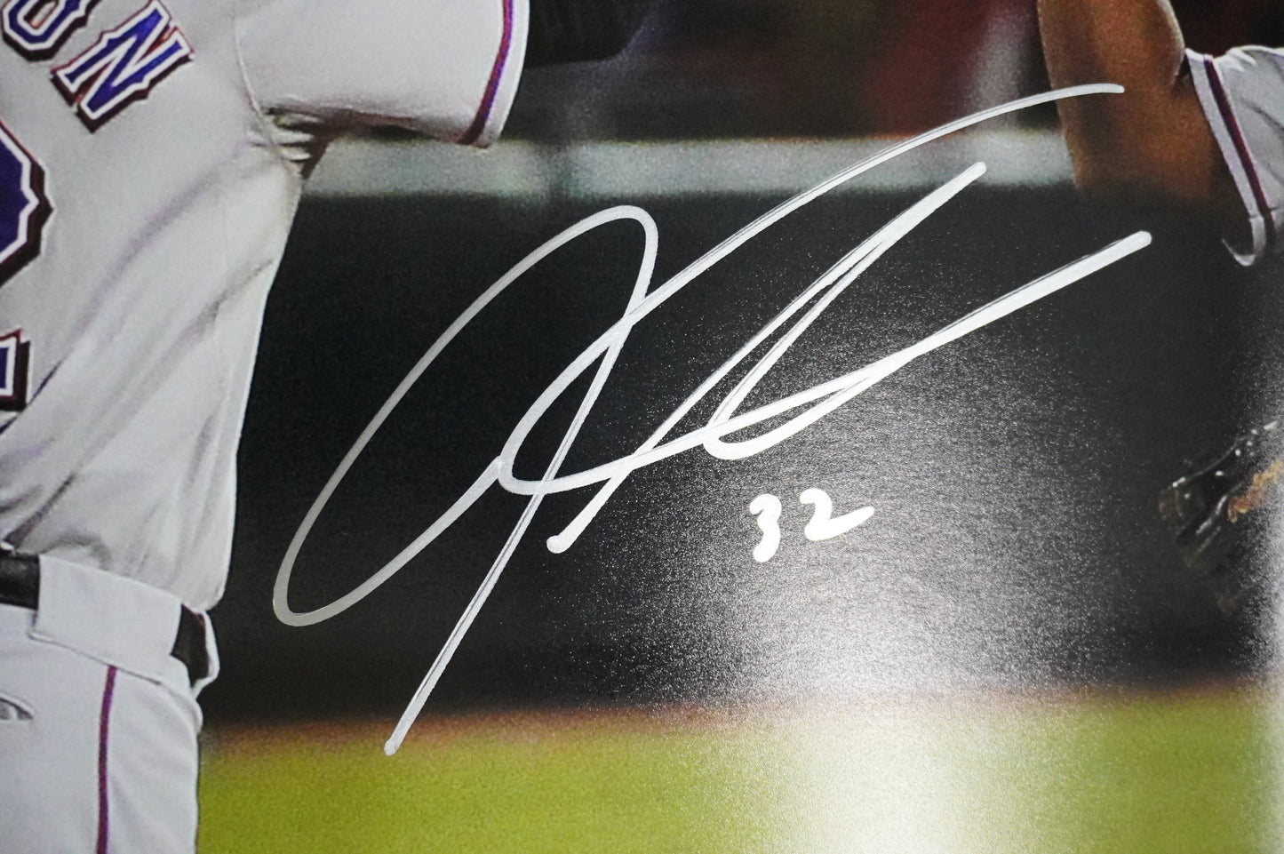 JOSH HAMILTON & MICHAEL YOUNG & IAN KINSLER TEXAS RANGERS SIGNED 16x20 BAS