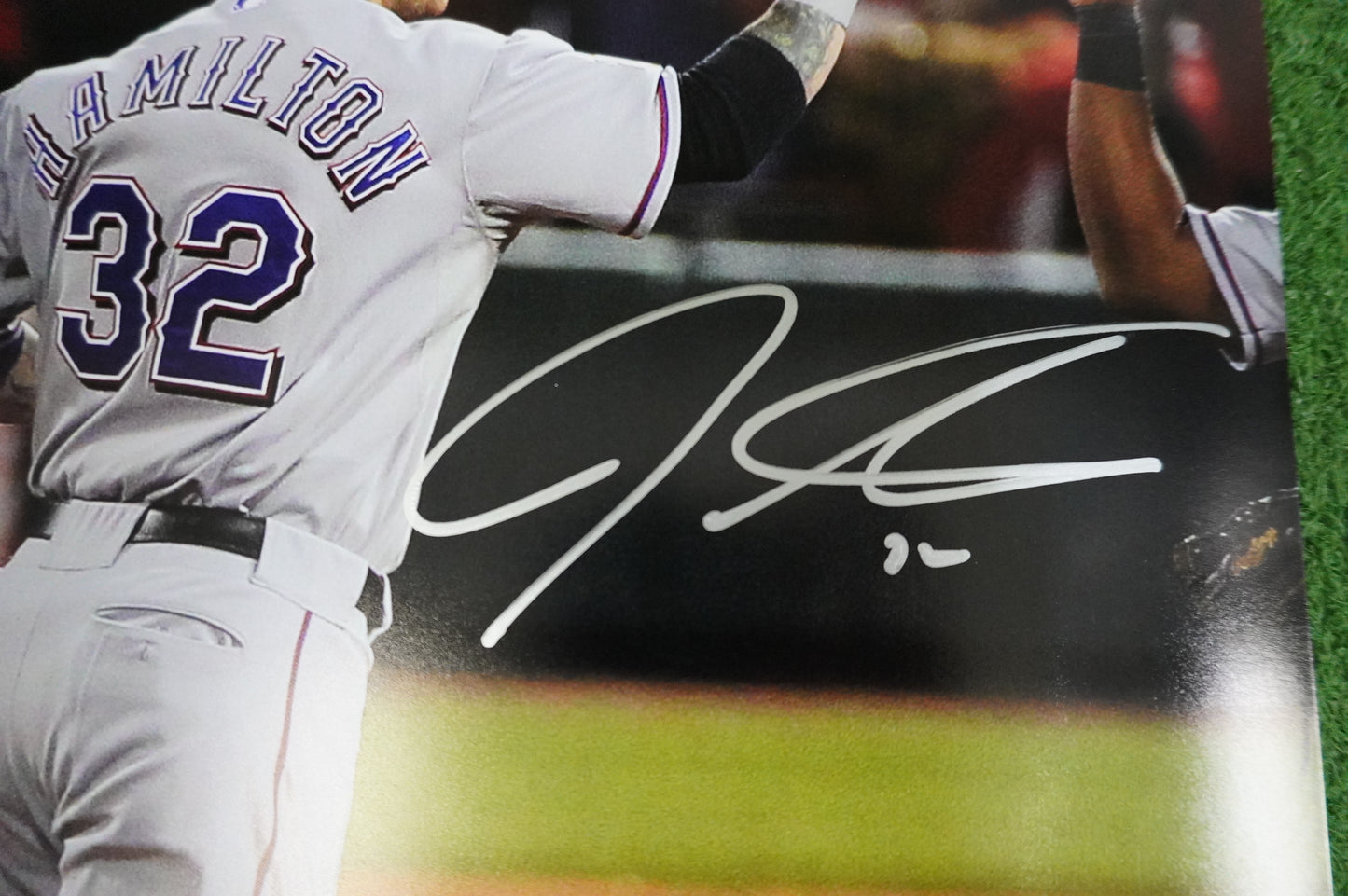 JOSH HAMILTON & MICHAEL YOUNG & IAN KINSLER TEXAS RANGERS SIGNED 16x20 BAS