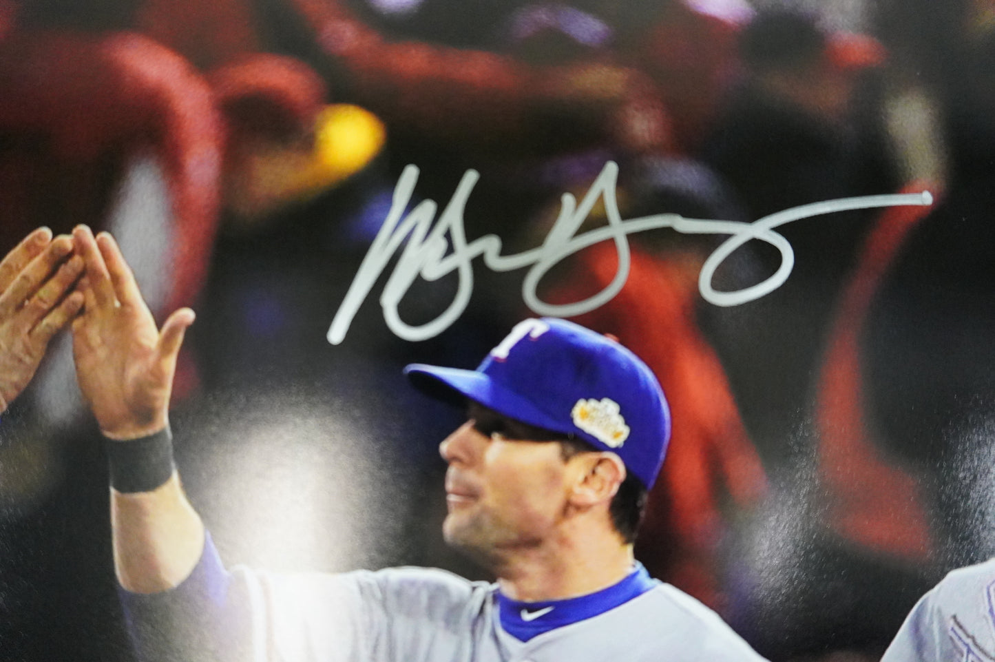 JOSH HAMILTON & MICHAEL YOUNG & IAN KINSLER TEXAS RANGERS SIGNED 16x20 BAS