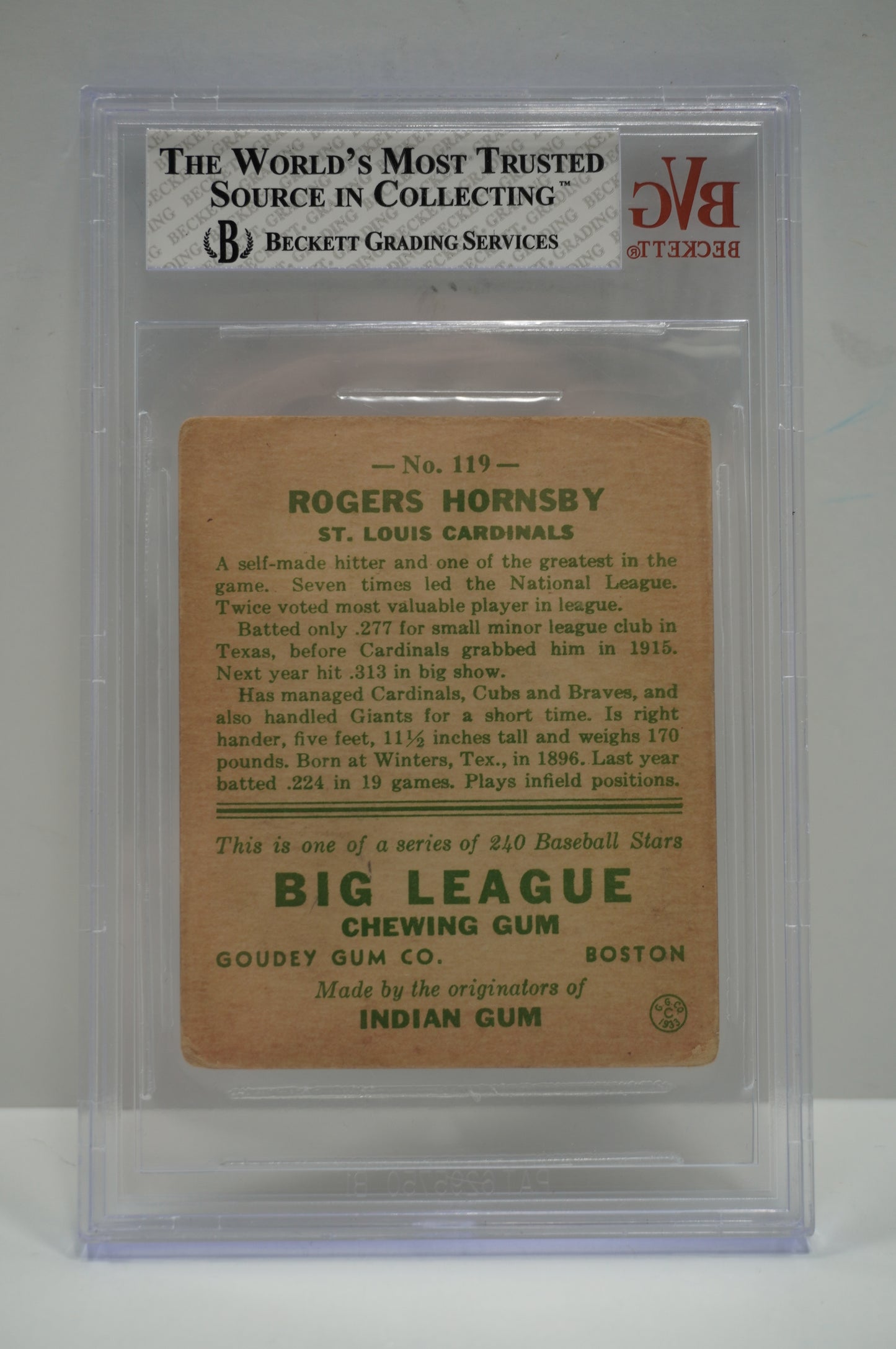1933 Goudey Roger Hornsby 119 BVG 2