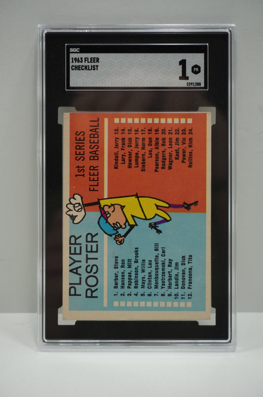 1963 Fleer Checklist SGC 1