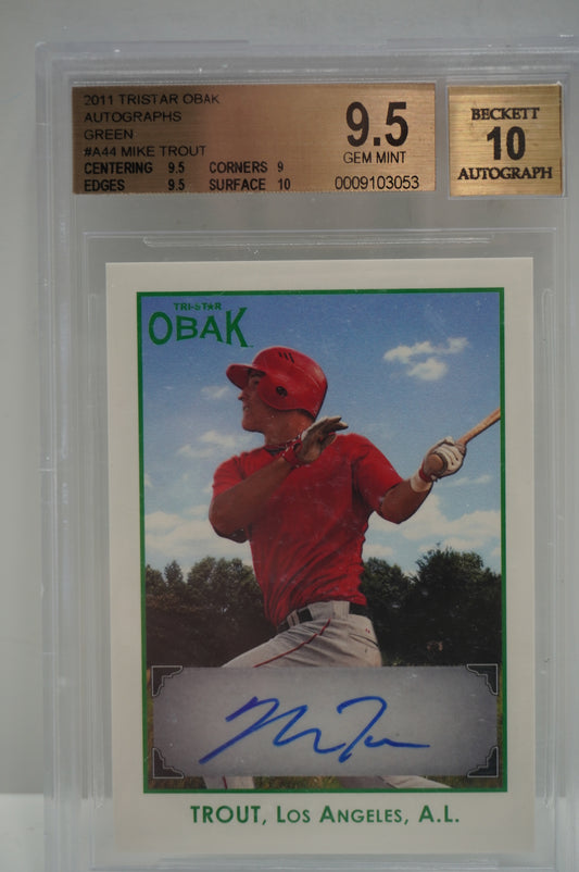2011 Tristar OBAK Mike Trout Green Auto BGS 9.5