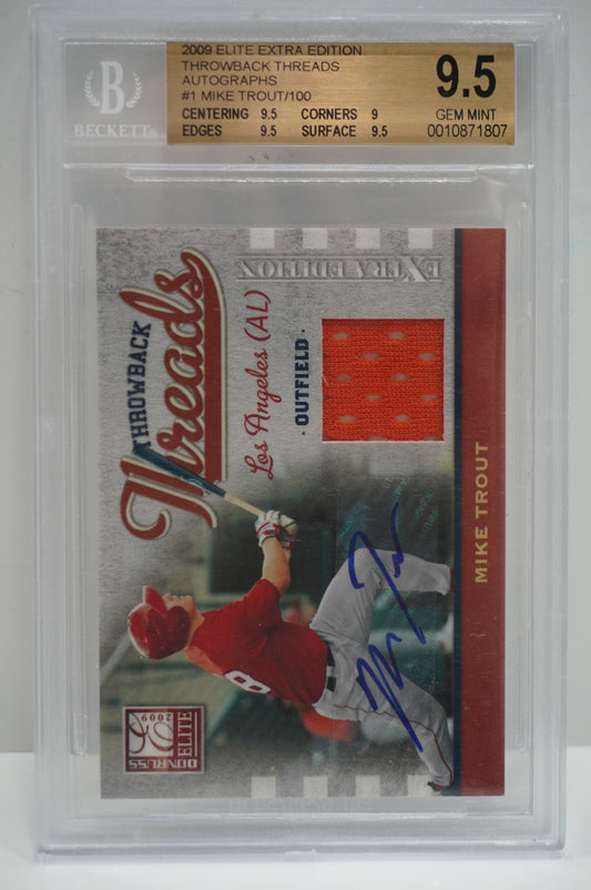 2009 Elite Extra Edition Throwback Threads Mike Trout Auto /100 GBS 9.5