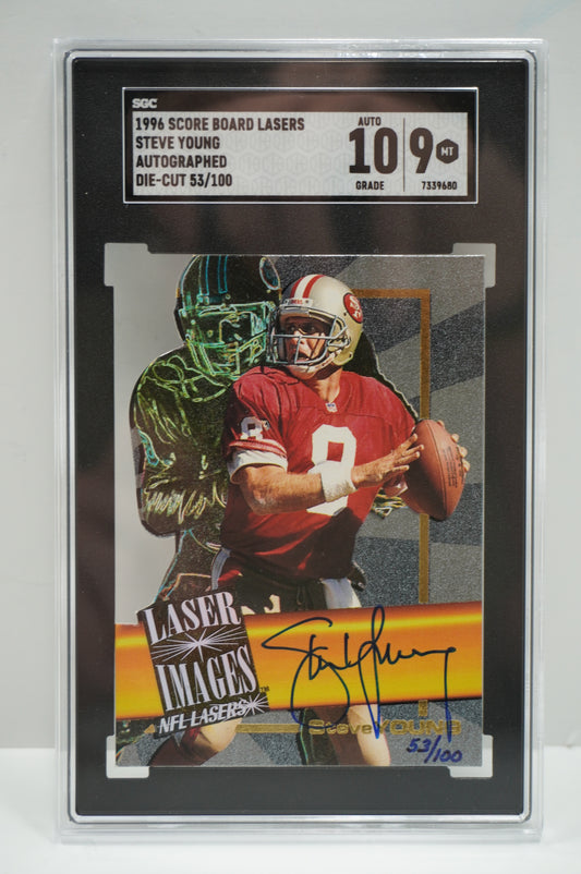 1996 Score Board Laser's Steve Young Auto Diecut /100 SGC 9