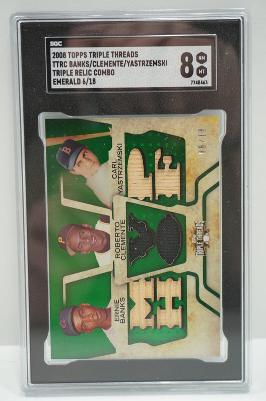 2008 Triple Threads Banks/Clemente/Yastrzemski TTRC Triple Relic /18 SGC 8
