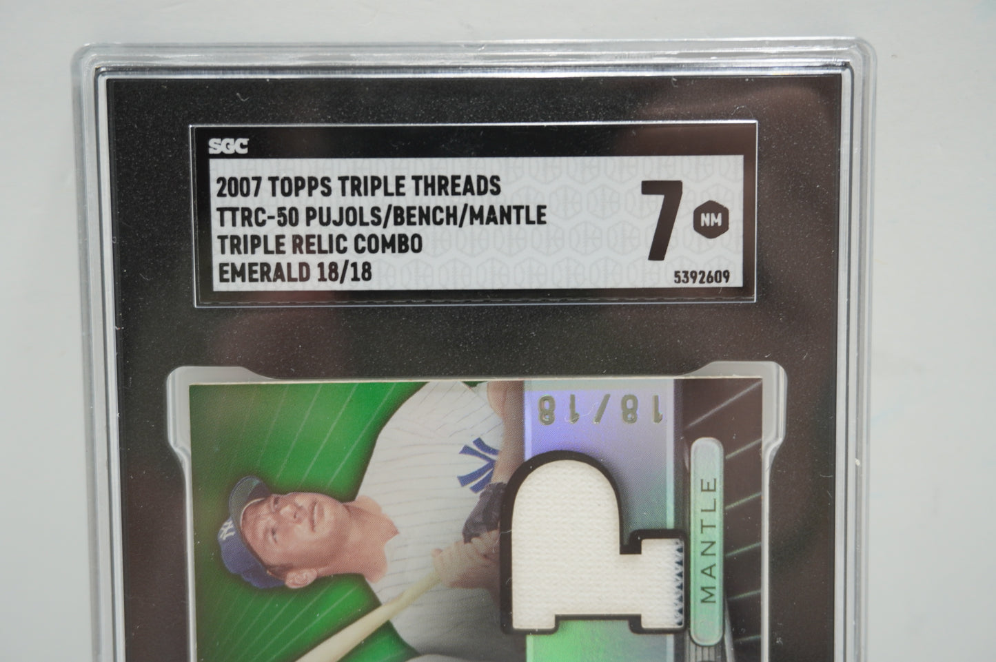 2007 triple threads Pujols/Bench/Mantle TTRC-50 triple relic /18 SGC 7