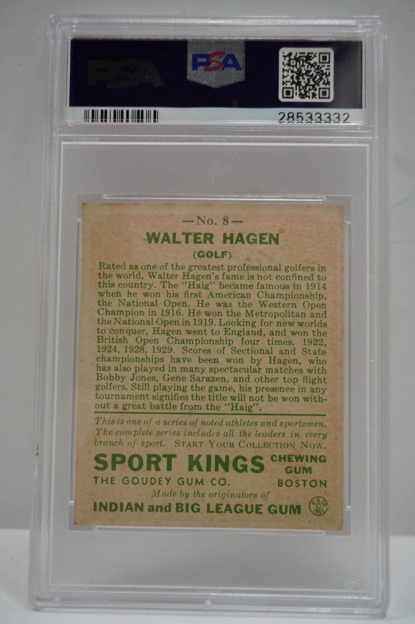 1933 Sports Kings Walter Hagen Golf 8 PSA 2