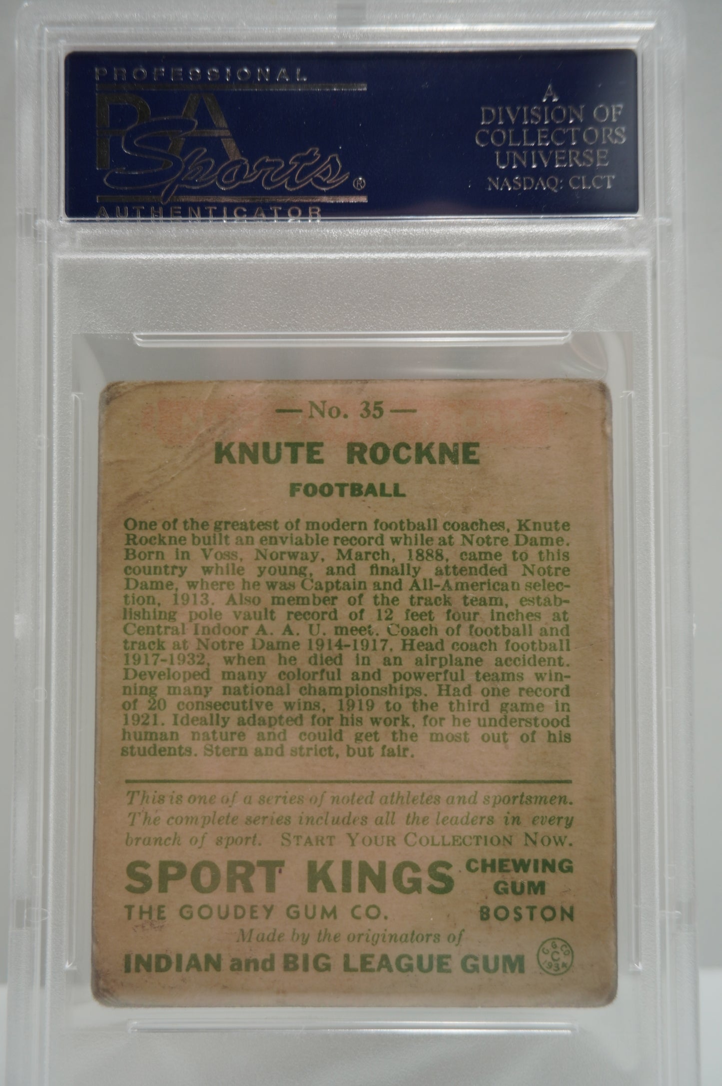1933 Sports Kings Knute Rockne Football 35 PSA 1