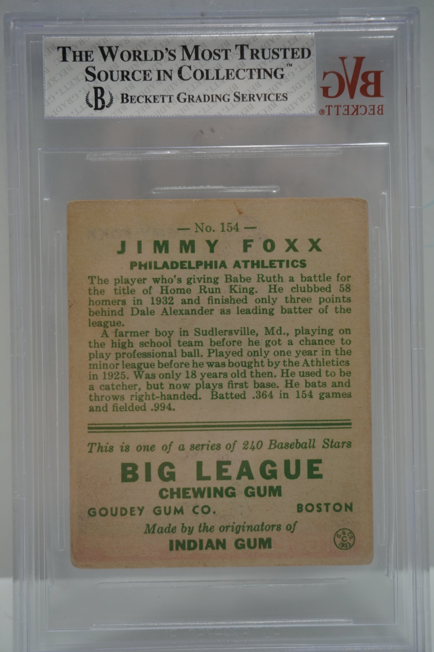 1933 Goudey Jimmie Foxx 154 BVG 3.5